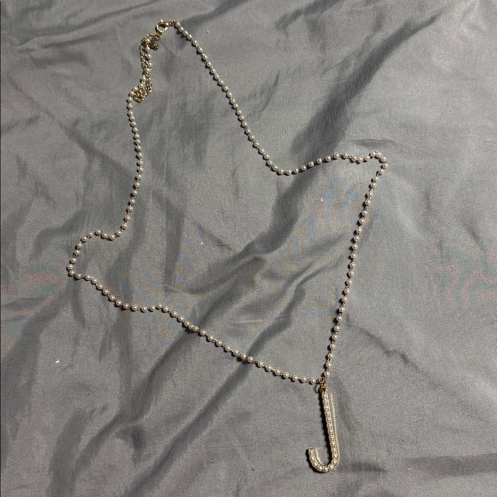 Gold Beaded Necklace with J Pendant